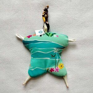 Whimsical Poupee Millet Lady Doll with Hawaiian dress, monkey and banana on head